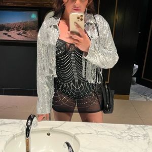 12th Tribe Shake It Black Rhinestone Mini Dress